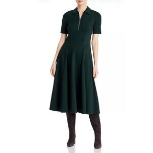 Lafayette 148 New York Womens 4 Green Fallon Collared Jersey Knit Midi Dress